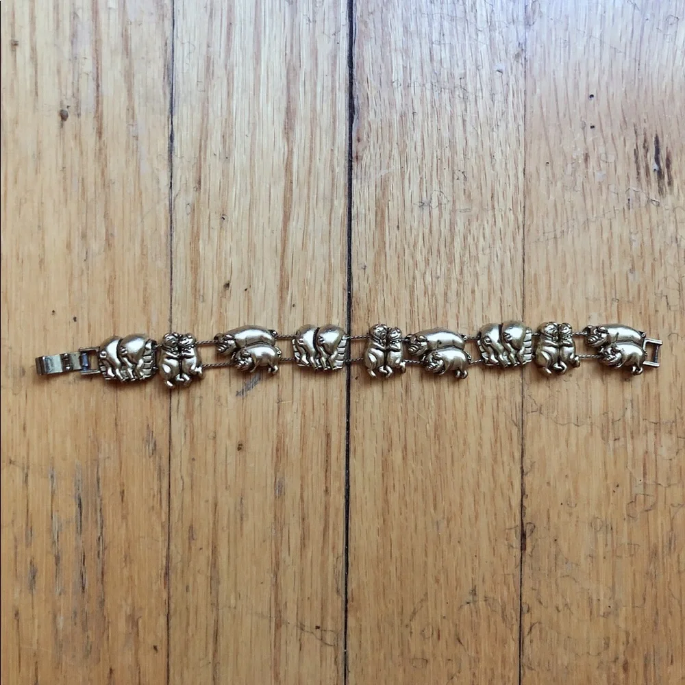 Vintage Gold Tone Piggy Bracelet
